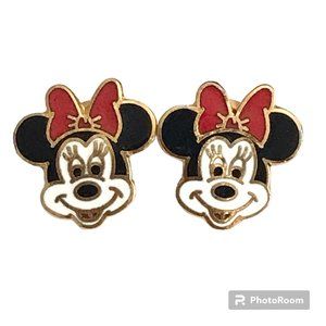 Vintage Disney Minnie Mouse Earrings Post Stud Pierced Disneyana Signed Charms